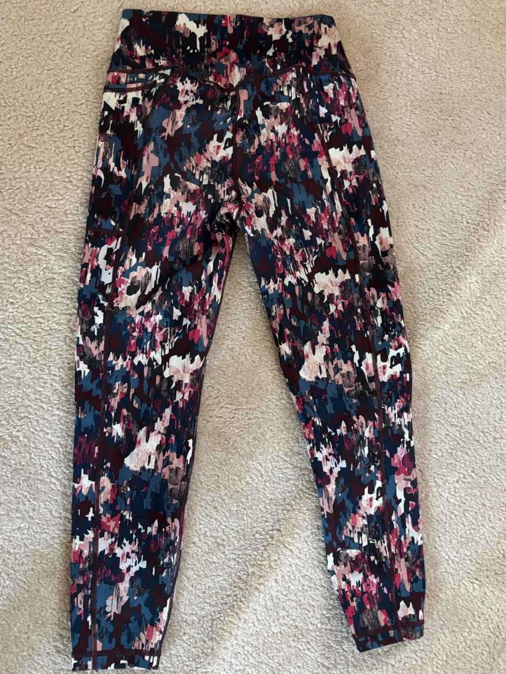 Sweaty Betty Abstract Print Leggings in Navy and Pink - Picture 2 of 2